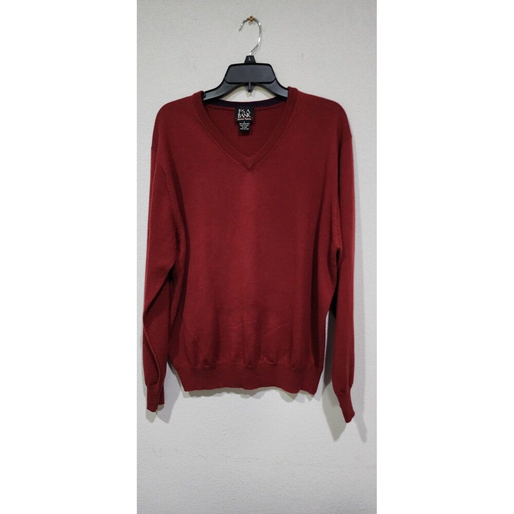 EUC Jos.A.Bank Men's V-Neck 100% Merino Wool Sweater Size L Dark Cranberry Color